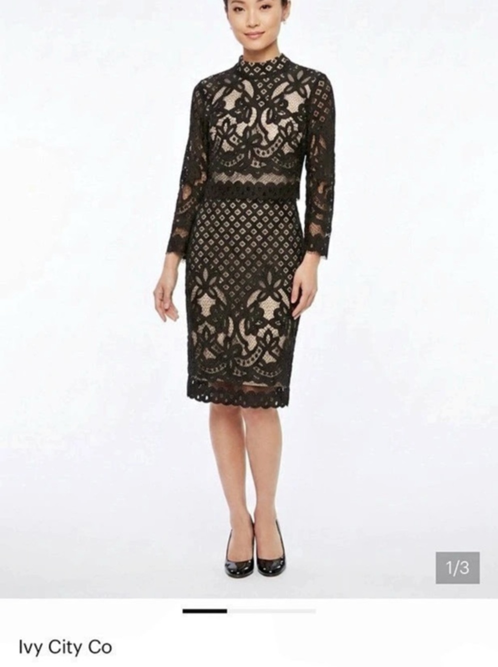 Ivy City Co Black Lace Long-Sleeve Sheath Dress Black XS